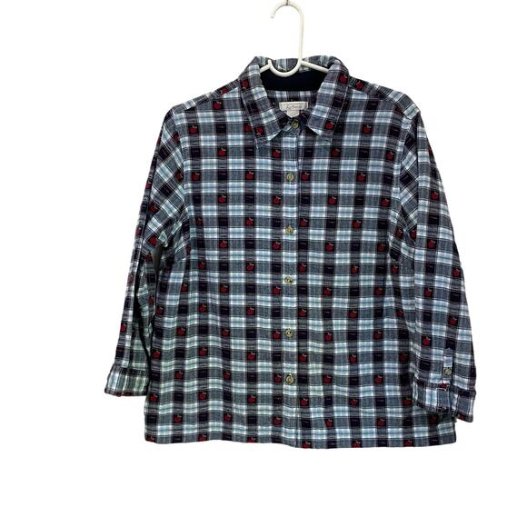 Christopher & Banks Plaid Teacher's Apple Button Down Top Size Large - Picture 1 of 9